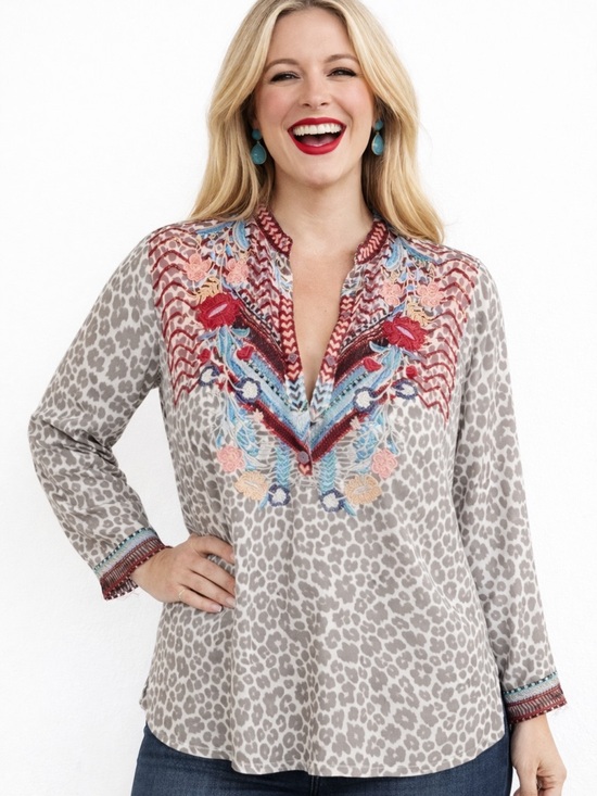Johnny Was Tops - Johnny Was Biya heavily embroidered Navila silk blouse (oversized) NWT RARE